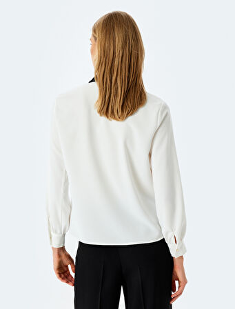 Düğmeli Kontrast Detaylı Klasik Yaka Uzun Kollu Gömlek