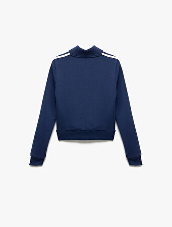 Kolej Baskılı Uzun Kollu Fermuarlı Crop Sweatshirt