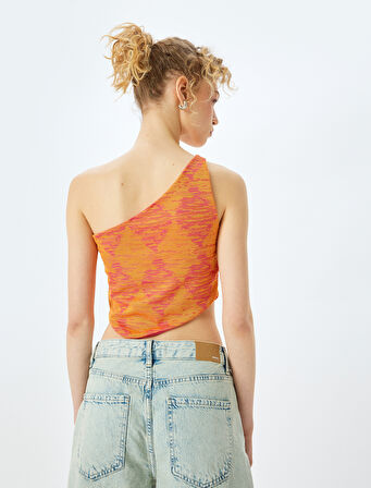 Tek Omuz Jakarlı Slim Fit Asimetrik Crop Üst