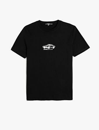 Bisiklet Yaka Kısa Kollu Pamuklu Baskılı Slim Fit Tişört