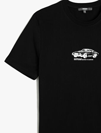 Bisiklet Yaka Kısa Kollu Pamuklu Baskılı Slim Fit Tişört