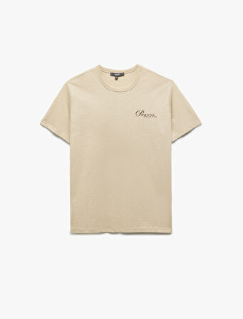 Baskılı Kısa Kollu Slim Fit Pamuklu Bisiklet Yaka Tişört