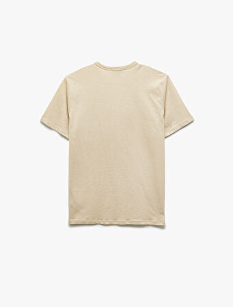 Baskılı Kısa Kollu Slim Fit Pamuklu Bisiklet Yaka Tişört