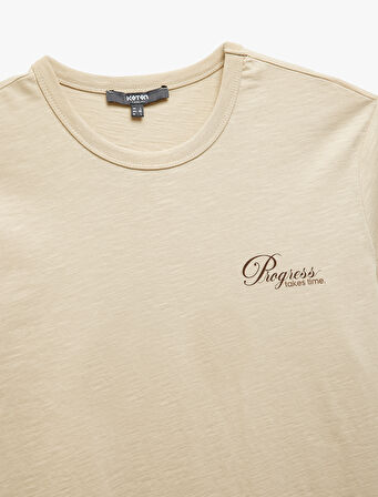 Baskılı Kısa Kollu Slim Fit Pamuklu Bisiklet Yaka Tişört