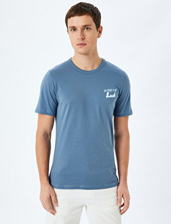 Slogan Baskılı Pamuklu Bisiklet Yaka Kısa Kollu Slim Fit Tişört