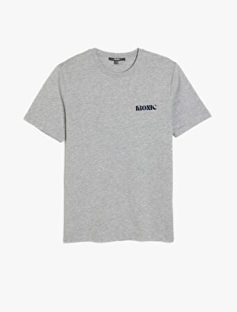 Slim Fit Kısa Kollu Pamuk Karışımlı Bisiklet Yaka Minimal Baskılı Tişört