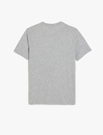 Slim Fit Kısa Kollu Pamuk Karışımlı Bisiklet Yaka Minimal Baskılı Tişört
