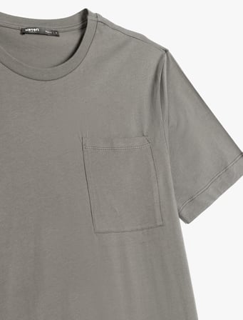 Cep Detaylı Kısa Kollu Bisiklet Yaka Pamuklu Slim Fit Basic Tişört