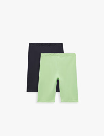 Beli Lastikli Pamuklu 2'li Basic Tayt Seti