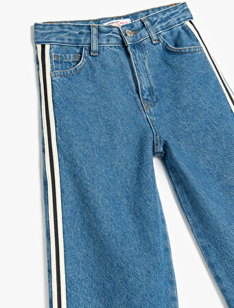 Şerit Detaylı Pamuklu Bol Paça Denim Pantolon