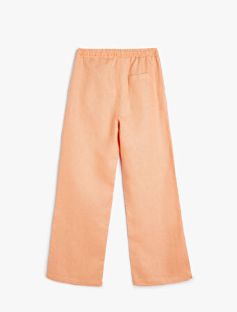 Beli Bağcıklı Bol Paça Basic Keten Pantolon