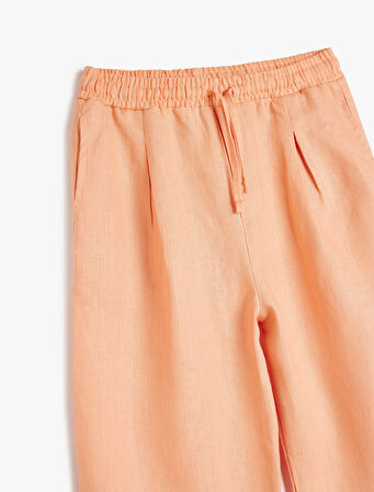 Beli Bağcıklı Bol Paça Basic Keten Pantolon