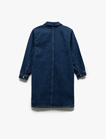 Pamuklu Cep Detaylı Oversize Denim Gömlek Yaka Elbise