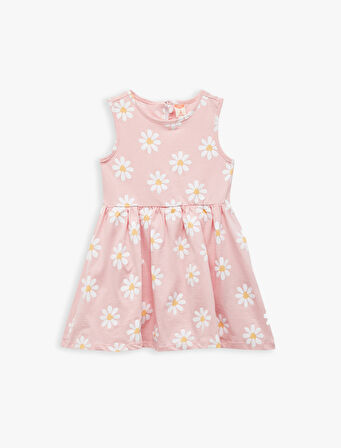 Kalp ve Çiçek Desenli Pamuklu Bisiklet Yaka 2'li Elbise Seti