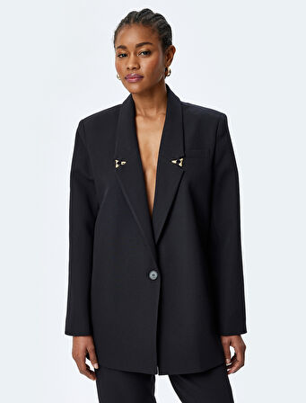 Aksesuar Detaylı Kruvaze Oversize Blazer Ceket