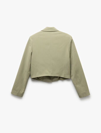 Viskon-Keten Karışımlı Klasik Kruvaze Crop Blazer Ceket