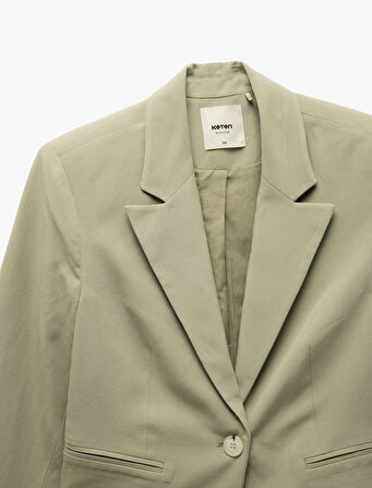 Viskon-Keten Karışımlı Klasik Kruvaze Crop Blazer Ceket