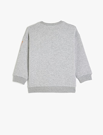 Kolej Baskılı Uzun Kollu Bisiklet Yaka Pamuklu Şardonlu Sweatshirt