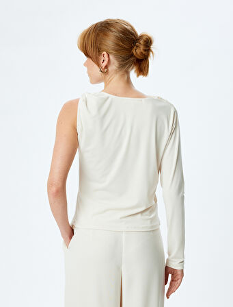 Drape Detaylı Metal Aksesuarlı Slim Fit Tek Omuz Bluz