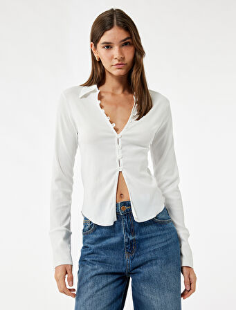 Bürümcük Kumaş Uzun Kollu Drapeli Slim Fit Gömlek