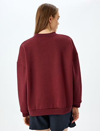 Şardonlu Kolej Baskılı Polo Yaka Oversize Sweatshirt