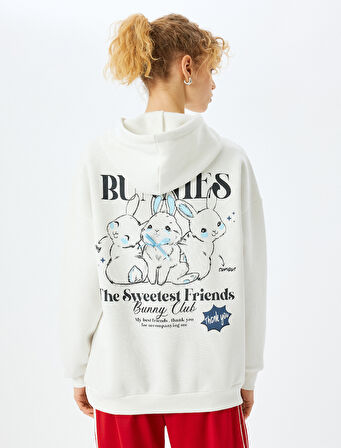 Arkası Baskılı Kapüşonlu Oversize Sweatshirt