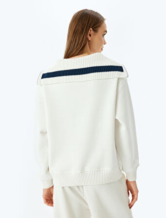 Şardonlu Yarım Fermuarlı Baskılı Oversize Kolej Sweatshirt