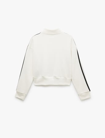 Fermuarlı Cepli Biyeli Kolej Baskılı Sweatshirt