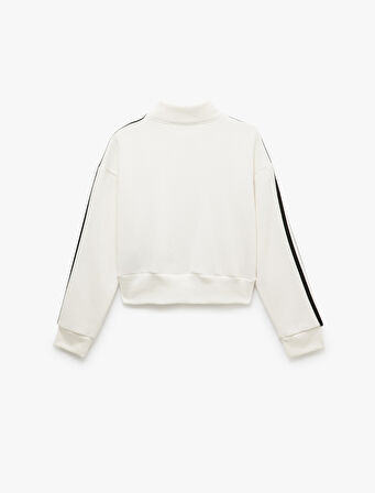 Fermuarlı Cepli Biyeli Kolej Baskılı Sweatshirt