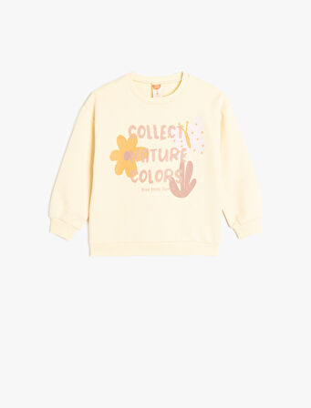 Slogan Baskılı Bisiklet Yaka Uzun Kollu Pamuklu Sweatshirt