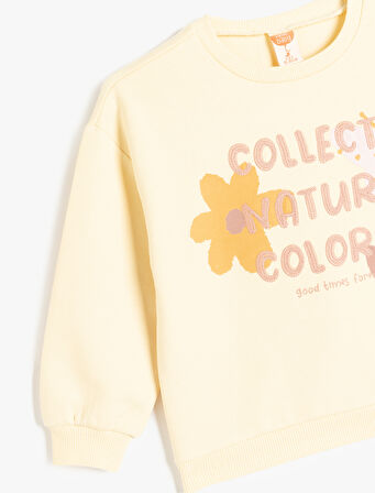 Slogan Baskılı Bisiklet Yaka Uzun Kollu Pamuklu Sweatshirt