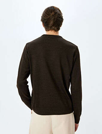 Bisiklet Yaka Uzun Kollu Basic Yün Karışımlı Triko Kazak