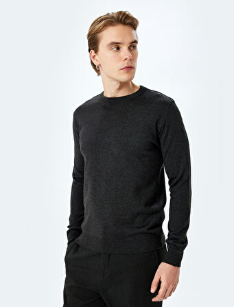 Bisiklet Yaka Uzun Kollu Basic Yün Karışımlı Triko Kazak