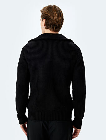 Uzun Kollu Basic Yarım Fermuarlı Triko Kazak