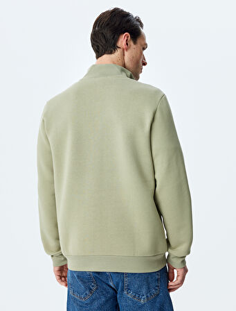 Uzun Kollu Pamuk Karışımlı Şardonlu Basic Yarım Fermuarlı Sweatshirt