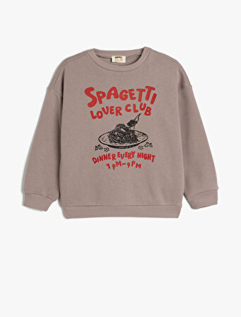 Bisiklet Yaka Uzun Kollu Slogan Baskılı Sweatshirt