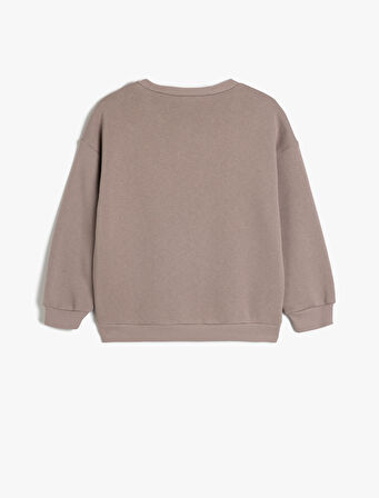 Bisiklet Yaka Uzun Kollu Slogan Baskılı Sweatshirt
