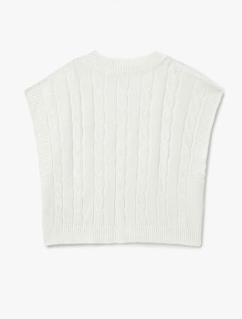 Nakış Detaylı V Yaka Oversize Saç Örgü Süveter