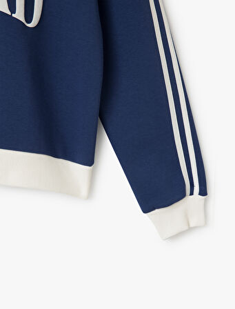Polo Yaka Düğmeli Kolej Baskılı Şerit Detaylı Oversize Sweatshirt
