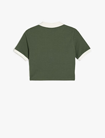 Nakış Detaylı Kısa Kollu Biyeli Polo Yaka Tişört