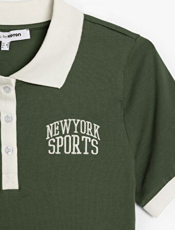 Nakış Detaylı Kısa Kollu Biyeli Polo Yaka Tişört