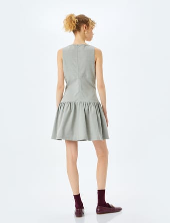 Mini Slim Fit Bisiklet Yaka A Kesim Fiyonklu Elbise