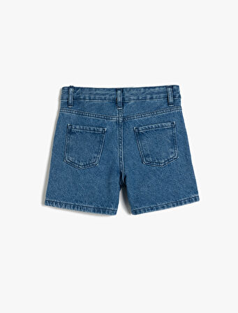 Pamuklu Yüksek Belli Örgü Detaylı Denim Şort