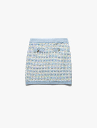 Düğme Detaylı Beli Lastikli A Kesim Triko Etek