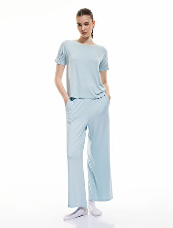Cepli Kısa Kollu Bisiklet Yaka Viskon Pijama Takımı