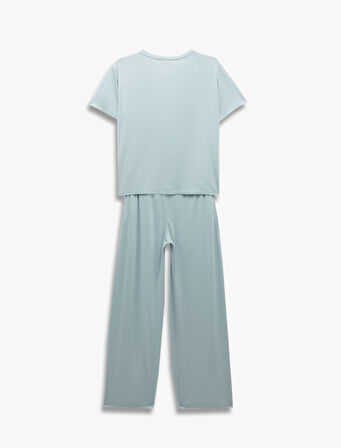 Cepli Kısa Kollu Bisiklet Yaka Viskon Pijama Takımı