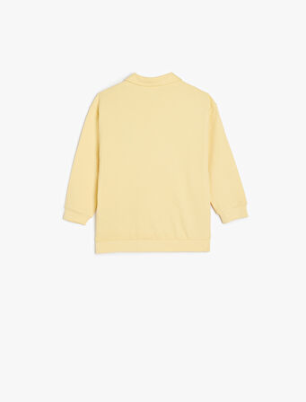 Pamuklu Palmiye İşleme Detaylı Uzun Kollu Polo Yaka Sweatshirt