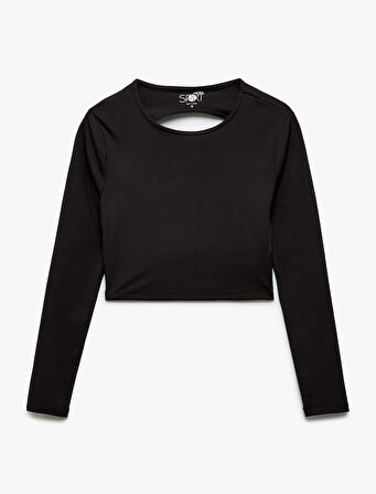 Sırtı Pencere Detaylı Uzun Kollu Slim Fit Crop Spor Tişört