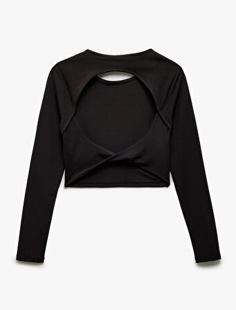 Sırtı Pencere Detaylı Uzun Kollu Slim Fit Crop Spor Tişört