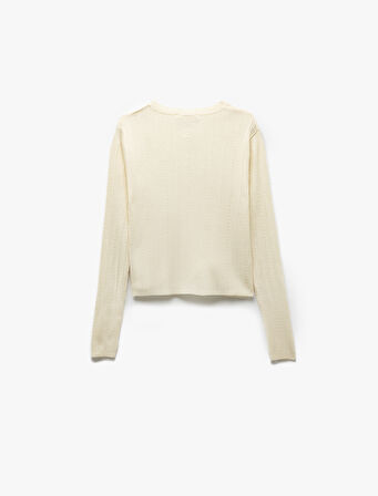 Nakış Detaylı Uzun Kollu Bisiklet Yaka Triko Çiçekli Hırka